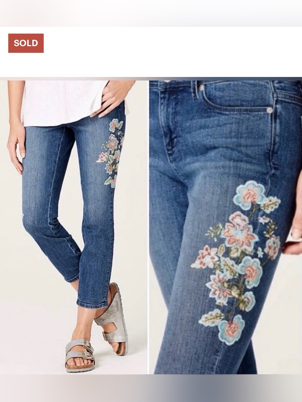 J. Jill Authentic Fit Cropped Floral Embroidered Jeans Size 14 Petite